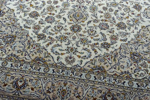 Close-up detail of 2000s Kashan rug from Iran / Persia showing Wool weave