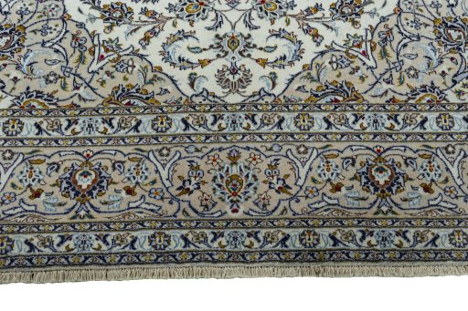 Full view of 2000s Kashan rug from Iran / Persia, 391 × 290 cm in Beige tones