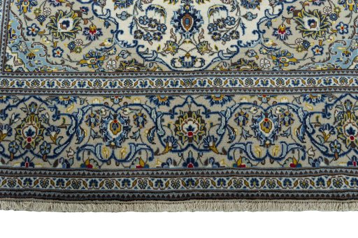 Full view of 2000s Kashan rug from Iran / Persia, 305 × 197 cm in Beige tones