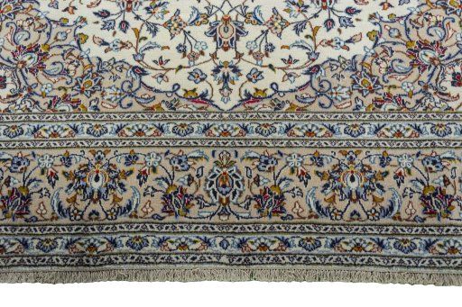 Full view of 2000s Kashan rug from Iran / Persia, 356 × 245 cm in Beige tones