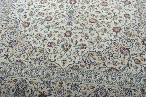 Close-up detail of 2000s Kashan rug from Iran / Persia showing Wool weave