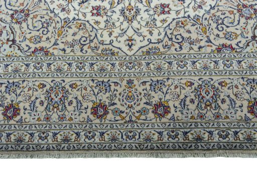 Full view of 2000s Kashan rug from Iran / Persia, 400 × 300 cm in Beige tones
