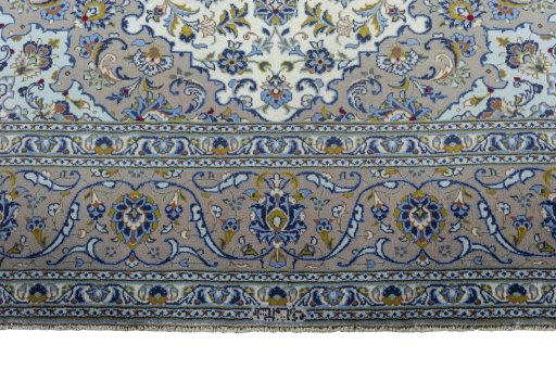 Full view of 2000s Kashan rug from Iran / Persia, 352 × 243 cm in Beige tones