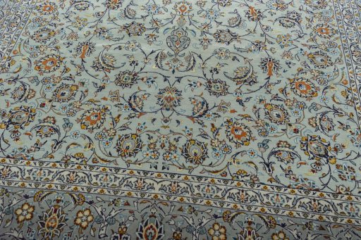 Close-up detail of 2000s Kashan rug from Iran / Persia showing Wool weave