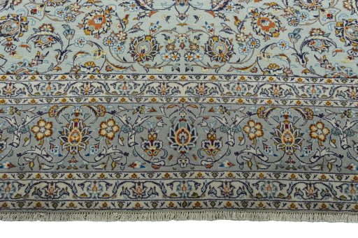 Full view of 2000s Kashan rug from Iran / Persia, 419 × 291 cm in Blue tones