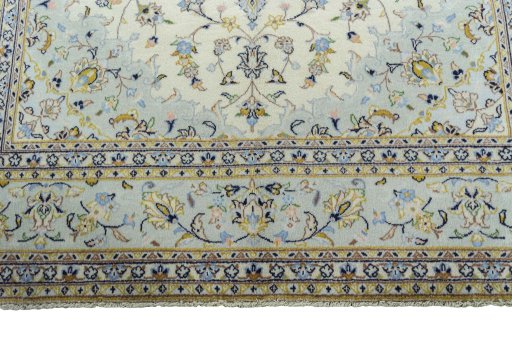 Full view of 2000s Kashan rug from Iran / Persia, 295 × 196 cm in Beige tones