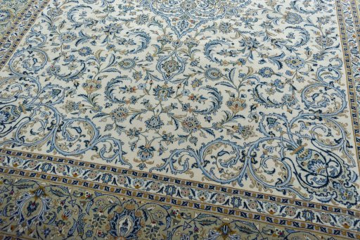 Close-up detail of 2000s Kashan rug from Iran / Persia showing Wool weave