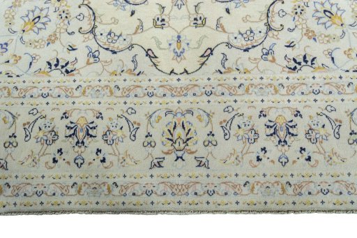 Full view of New Kashan rug from Iran / Persia, 359 × 253 cm in Beige tones
