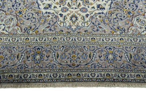 Full view of 2000s Kashan rug from Iran / Persia, 355 × 243 cm in Beige tones