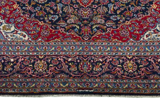 Full view of 2000s Kashan rug from Iran / Persia, 355 × 274 cm in Blue tones