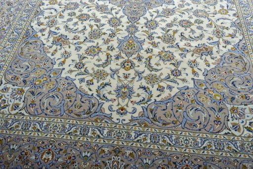 Close-up detail of 2000s Kashan rug from Iran / Persia showing Wool weave