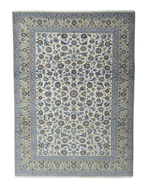 Full view of 2000s Kashan rug from Iran / Persia, 380 × 280 cm in Beige tones