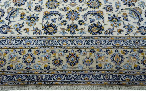 Full view of 2000s Kashan rug from Iran / Persia, 380 × 280 cm in Beige tones