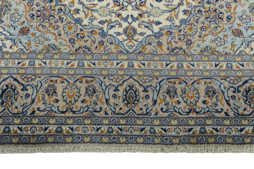 Full view of 2000s Kashan rug from Iran / Persia, 350 × 250 cm in Beige tones