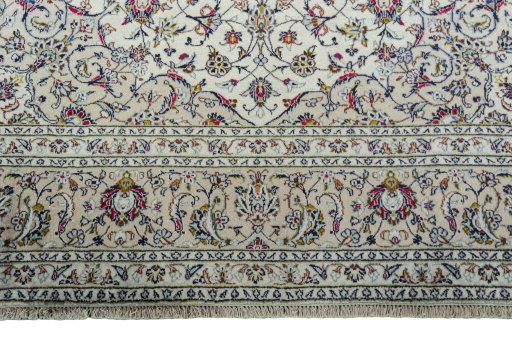 Full view of 2000s Kashan rug from Iran / Persia, 353 × 250 cm in Beige tones