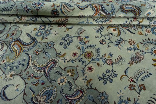 Close-up detail of 2000s Kashan rug from Iran / Persia showing Wool weave