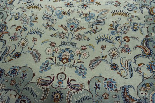 Close-up detail of 2000s Kashan rug from Iran / Persia showing Wool weave