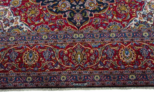 Full view of 2000s Kashan rug from Iran / Persia, 390 × 295 cm in Blue tones