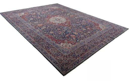 Close-up detail of 1930s Kashan rug from Iran / Persia showing Wool weave