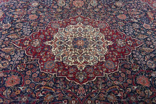 Central medallion detail of 1930s Kashan rug from Iran / Persia