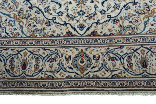 Full view of 2000s Kashan rug from Iran / Persia, 294 × 200 cm in Beige tones