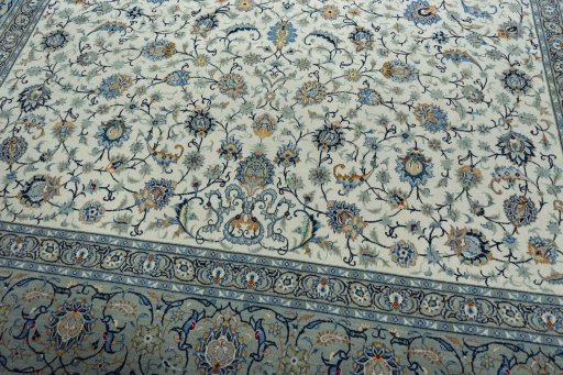 Close-up detail of 2000s Kashan rug from Iran / Persia showing Wool weave