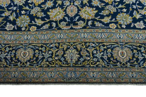 Full view of 2000s Kashan rug from Iran / Persia, 417 × 300 cm in Blue tones