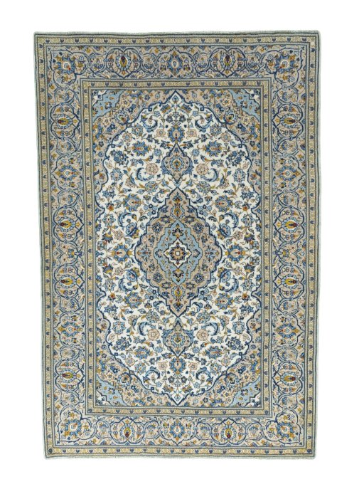 Full view of 2000s Kashan rug from Iran / Persia, 300 × 200 cm in Beige tones