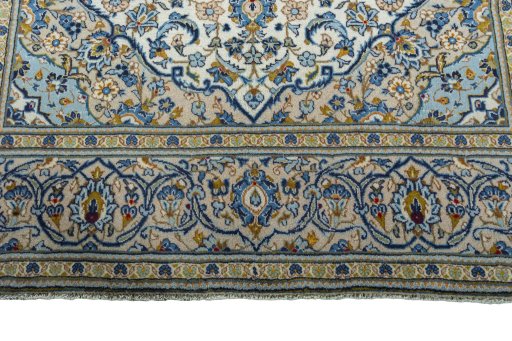 Full view of 2000s Kashan rug from Iran / Persia, 300 × 200 cm in Beige tones