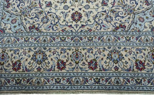 Full view of 2000s Kashan rug from Iran / Persia, 363 × 243 cm in Beige tones