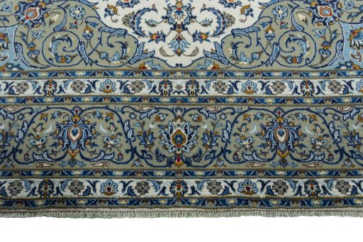 Full view of 2000s Kashan rug from Iran / Persia, 385 × 280 cm in Beige tones