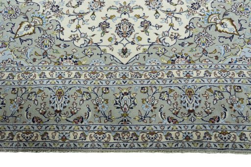 Full view of 2000s Kashan rug from Iran / Persia, 355 × 247 cm in Beige tones