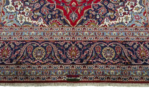 Full view of 2000s Kashan rug from Iran / Persia, 357 × 240 cm in Red tones