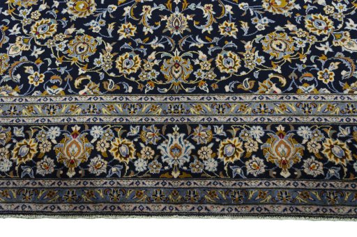 Full view of 2000s Kashan rug from Iran / Persia, 415 × 295 cm in Blue tones