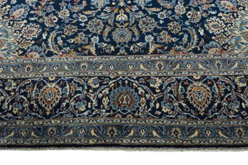 Full view of 2000s Kashan rug from Iran / Persia, 407 × 305 cm in Blue tones