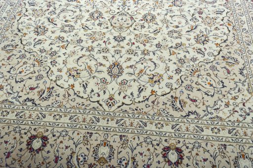 Close-up detail of 2000s Kashan rug from Iran / Persia showing Wool weave