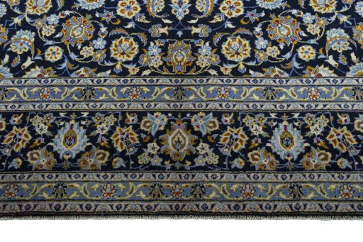 Full view of 2000s Kashan rug from Iran / Persia, 441 × 307 cm in Blue tones