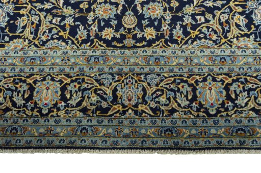 Full view of 2000s Kashan rug from Iran / Persia, 409 × 300 cm in Blue tones