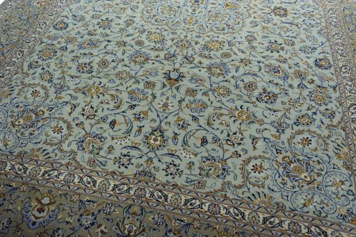 Close-up detail of 2000s Kashan rug from Iran / Persia showing Wool weave