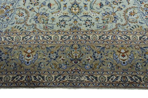 Full view of 2000s Kashan rug from Iran / Persia, 420 × 308 cm in Blue tones