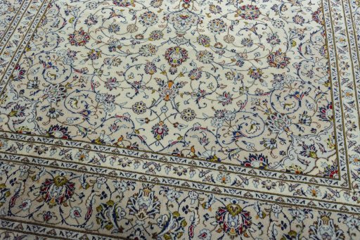 Close-up detail of 2000s Kashan rug from Iran / Persia showing Wool weave