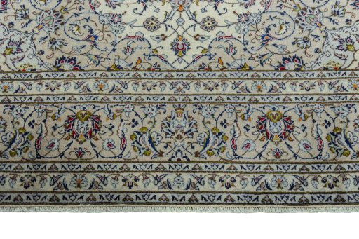 Full view of 2000s Kashan rug from Iran / Persia, 343 × 243 cm in Beige tones