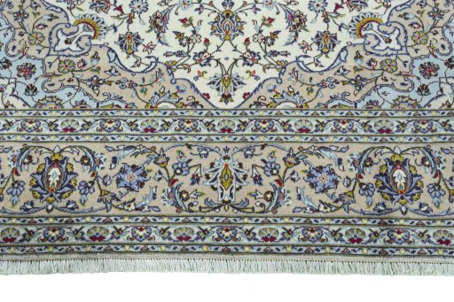 Full view of 2000s Kashan rug from Iran / Persia, 347 × 251 cm in Beige tones