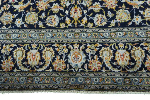 Full view of 2000s Kashan rug from Iran / Persia, 390 × 255 cm in Blue tones