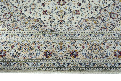 Full view of 2000s Kashan rug from Iran / Persia, 403 × 295 cm in Beige tones