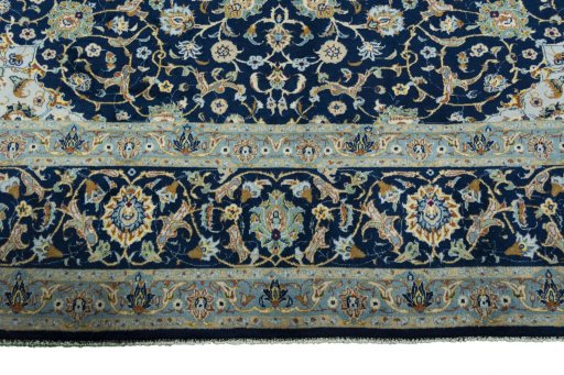 Full view of 2000s Kashan rug from Iran / Persia, 400 × 295 cm in Blue tones