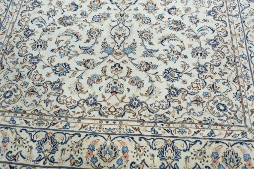 Close-up detail of 2000s Kashan rug from Iran / Persia showing Wool weave