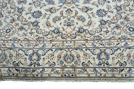 Full view of 2000s Kashan rug from Iran / Persia, 294 × 200 cm in Beige tones