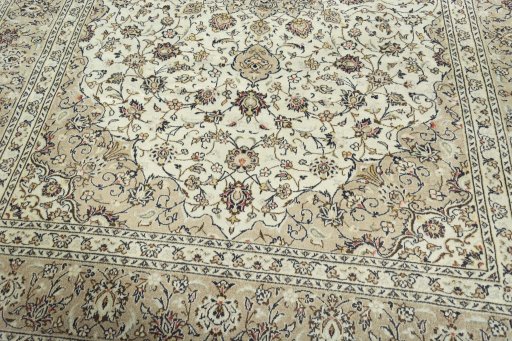 Close-up detail of 2000s Kashan rug from Iran / Persia showing Wool weave