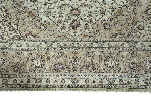 Full view of 2000s Kashan rug from Iran / Persia, 351 × 251 cm in Beige tones